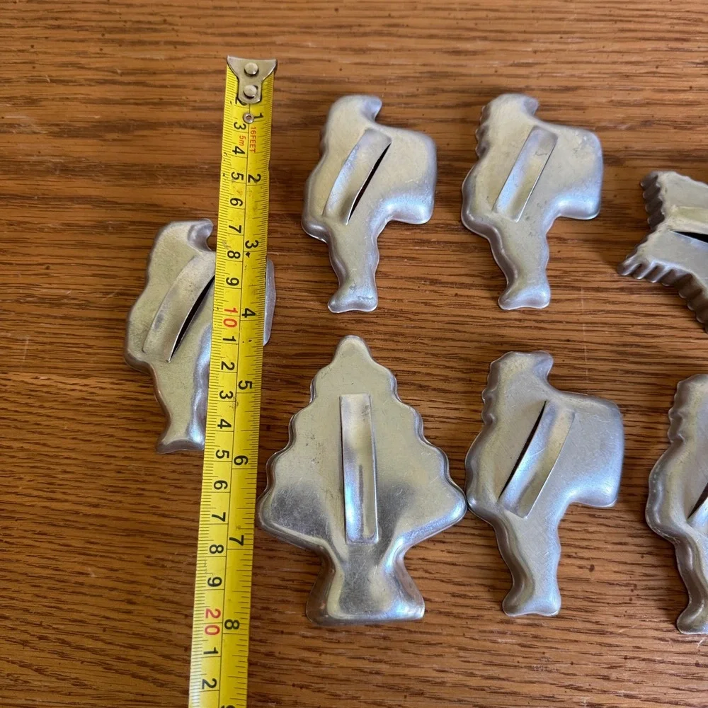 Vintage Aluminum Christmas Cookie Cutter Lot of 7 Santa Tree Star Silver Tone
